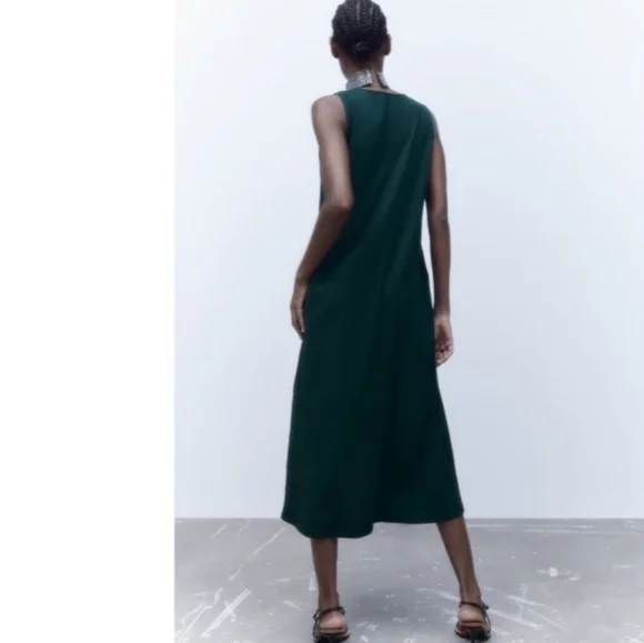 Zara Green Sheath Dress V-Neck Sleeveless - Picture 2 of 9